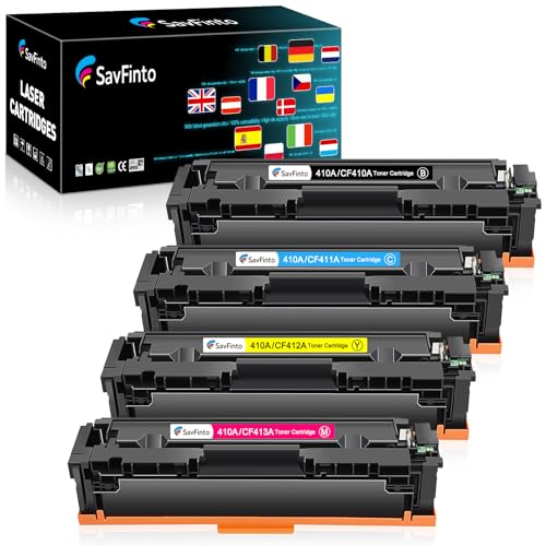 SavFinto 410A Kompatibel Toner als Ersatz für HP 410A 410X CF410X CF410A Color Laserjet Pro MFP M477fdw M477fdn M377dw M477fnw M452dn M452dw M452nw M452 M477 M377 (Schwarz Cyan Magenta Gelb, 4 Stück) von SavFinto