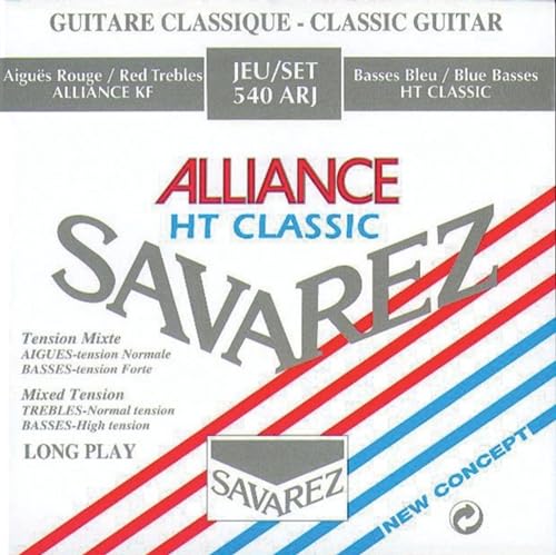 Savarez Saiten für Concert Alliance HT Klassische Gitarre gemischte Spannung Rot/Blau (Standard/Hoch) 500 ARJ Satz mixed 540ARJ von Savarez