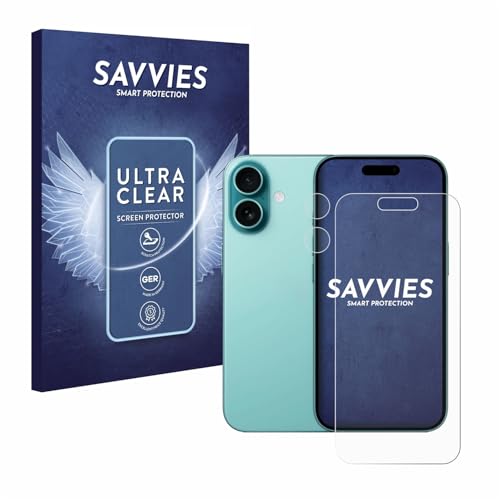 Savvies 18 Stück Schutzfolie für Apple iPhone 16 (Display+Kamera) Displayschutz-Folie Ultra-Transparent von Savvies