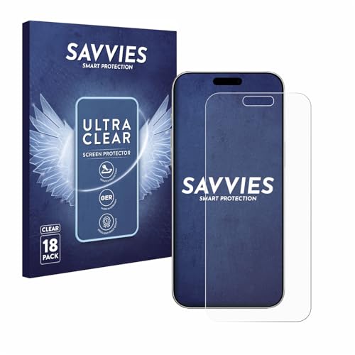 Savvies 18 Stück Schutzfolie für Apple iPhone 16 Pro Displayschutz-Folie Ultra-Transparent Savvies 18 Stück Schutzfolie für Apple iPhone 16 Pro Displayschutz-Folie Ultra-Transparent von Savvies