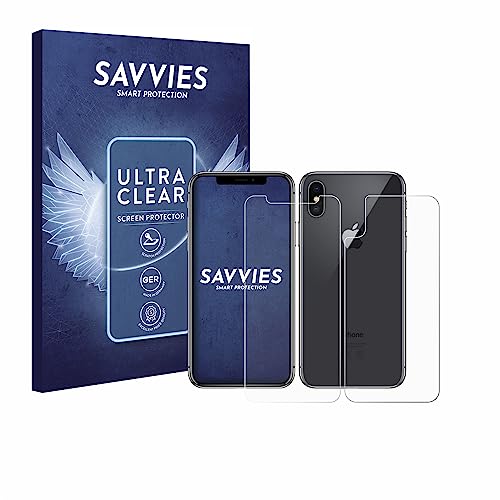 Savvies 18 Stück Schutzfolie für Apple iPhone X/Xs (Vorder + Rückseite) Displayschutz-Folie Ultra-Transparent von Savvies