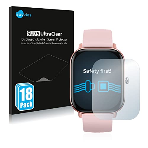 Savvies 18 Stück Schutzfolie für DCU Tecnologic Smartwatch Curved Glass Displayschutz-Folie Ultra-Transparent von Savvies