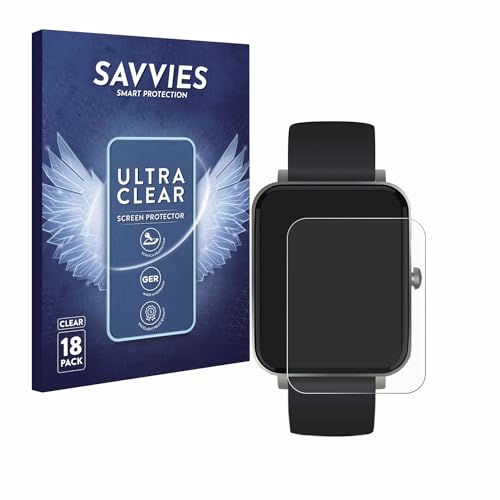 Savvies 18 Stück Schutzfolie für Souccess Smartwatch 1.54" Displayschutz-Folie Ultra-Transparent von Savvies