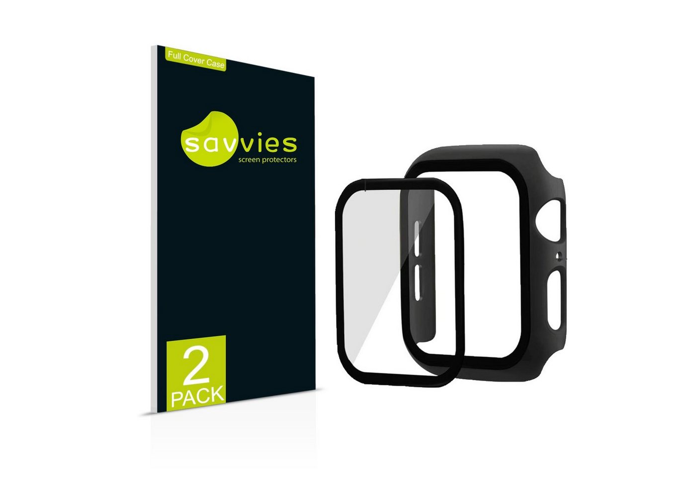Savvies 2x Savvies Hülle mit Panzerglas, Full Cover Case für Apple Watch Series 8 (41 mm) (schwarz) für Apple Watch Series 8 (41 mm), Displayschutzglas, 2 Stück von Savvies