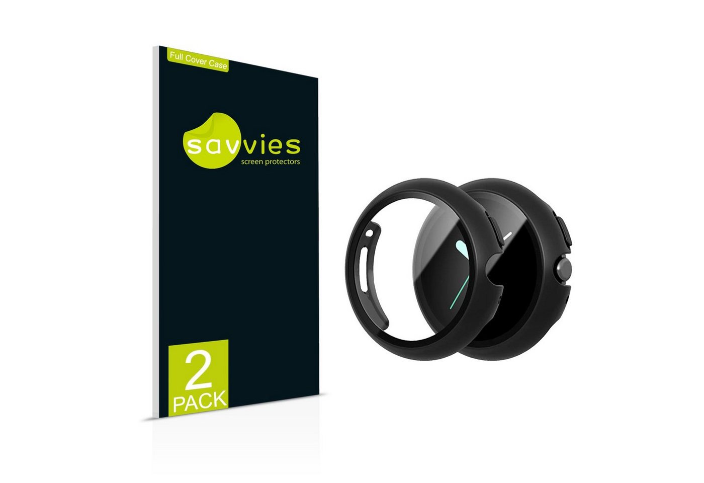 Savvies 2x Savvies Hülle mit Panzerglas, Full Cover Case für Google Pixel Watch (schwarz) für Google Pixel Watch 2022, Displayschutzglas, 2 Stück von Savvies
