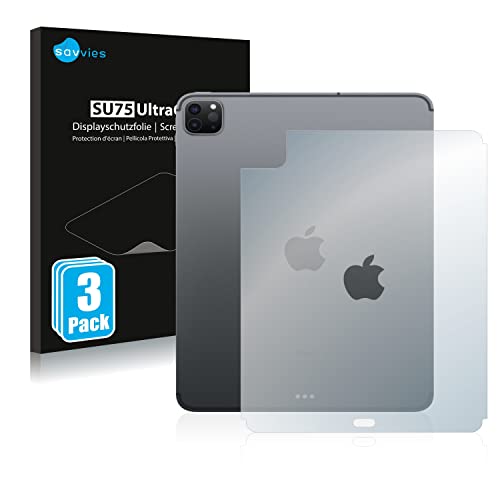 Savvies 3 Stück Schutzfolie für Apple iPad Pro 11" WiFi Cellular 2020 (Rückseite, 2. Gen.) Displayschutz-Folie Ultra-Transparent von Savvies