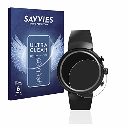 Savvies 6 Stück Schutzfolie für ASUS ZenWatch 3 1.39" Displayschutz-Folie Ultra-Transparent von Savvies