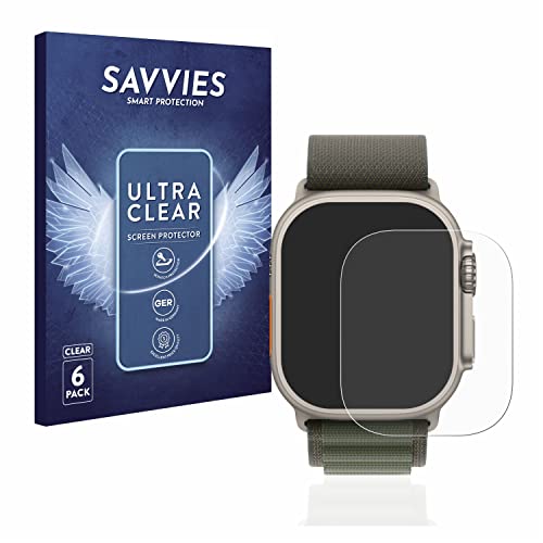 Savvies 6 Stück Schutzfolie für Apple Watch Ultra/Ultra 2 Displayschutz-Folie Ultra-Transparent von Savvies