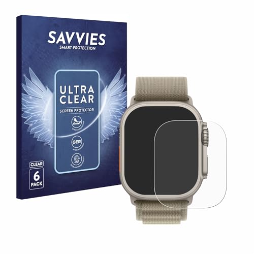 Savvies 6 Stück Schutzfolie für Apple Watch Ultra 2 (49 mm) Displayschutz-Folie Ultra-Transparent von Savvies