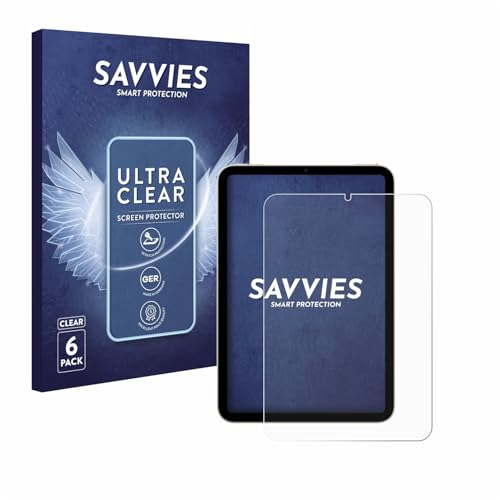 Savvies 6 Stück Schutzfolie für Apple iPad Mini 7 WiFi 2024 Displayschutz-Folie Ultra-Transparent von Savvies