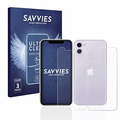 Savvies 6 Stück Schutzfolie für Apple iPhone 11 (Display+Rückseite) Displayschutz-Folie Ultra-Transparent von Savvies