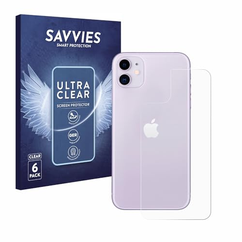 Savvies 6 Stück Schutzfolie für Apple iPhone 11 (Rückseite) Displayschutz-Folie Ultra-Transparent von Savvies