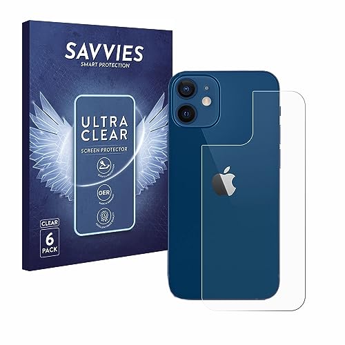 Savvies 6 Stück Schutzfolie für Apple iPhone 12/12 Pro (Rückseite) Displayschutz-Folie Ultra-Transparent von Savvies