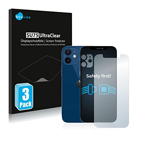 Savvies 6 Stück Schutzfolie für Apple iPhone 12 (Display+Kamera) Displayschutz-Folie Ultra-Transparent von Savvies