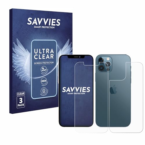 Savvies 6 Stück Schutzfolie für Apple iPhone 12 Pro Max (Display+Rückseite) Displayschutz-Folie Ultra-Transparent von Savvies