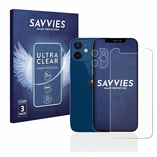 Savvies 6 Stück Schutzfolie für Apple iPhone 12 mini (Display+Kamera) Displayschutz-Folie Ultra-Transparent von Savvies