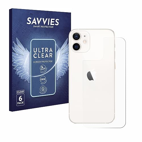 Savvies 6 Stück Schutzfolie für Apple iPhone 12 mini (Rückseite) Displayschutz-Folie Ultra-Transparent von Savvies