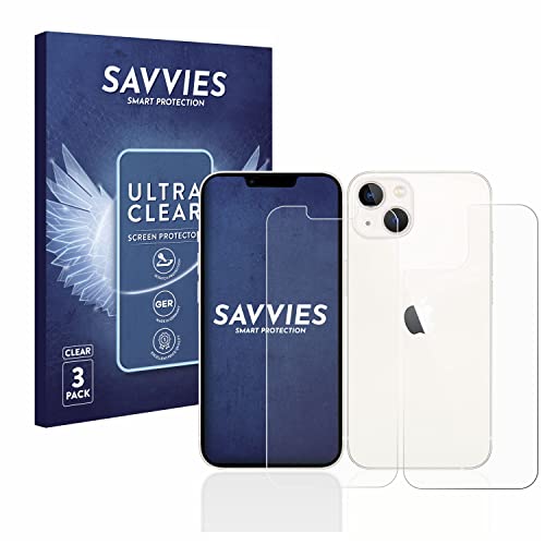 Savvies 6 Stück Schutzfolie für Apple iPhone 13 (Display+Rückseite) Displayschutz-Folie Ultra-Transparent von Savvies