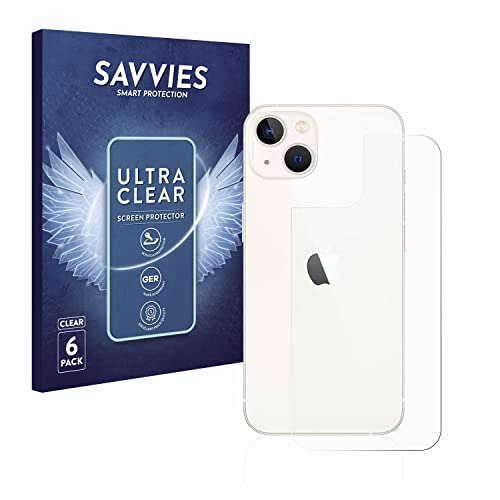 Savvies 6 Stück Schutzfolie für Apple iPhone 13 (Rückseite) Displayschutz-Folie Ultra-Transparent von Savvies