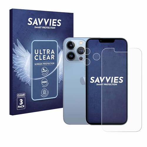 Savvies 6 Stück Schutzfolie für Apple iPhone 13 Pro (Display+Kamera) Displayschutz-Folie Ultra-Transparent von Savvies