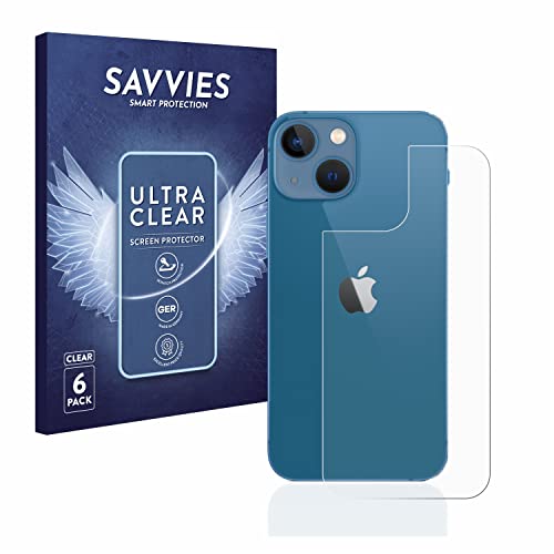 Savvies 6 Stück Schutzfolie für Apple iPhone 13 mini (Rückseite) Displayschutz-Folie Ultra-Transparent von Savvies