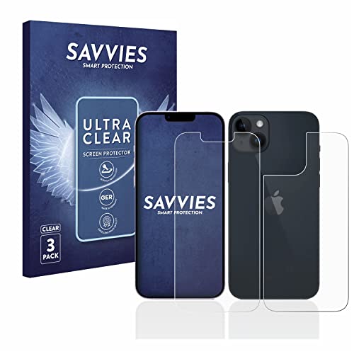 Savvies 6 Stück Schutzfolie für Apple iPhone 14 (Display+Rückseite) Displayschutz-Folie Ultra-Transparent von Savvies