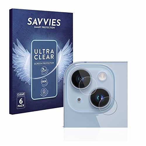 Savvies 6 Stück Schutzfolie für Apple iPhone 14 (NUR Kameraschutz) Displayschutz-Folie Ultra-Transparent von Savvies