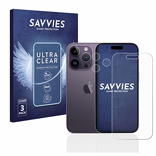 Savvies 6 Stück Schutzfolie für Apple iPhone 14 Pro (Display+Kamera) Displayschutz-Folie Ultra-Transparent von Savvies