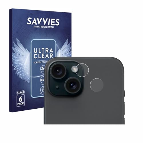 Savvies 6 Stück Schutzfolie für Apple iPhone 15 (NUR Kameraschutz) Displayschutz-Folie Ultra-Transparent von Savvies