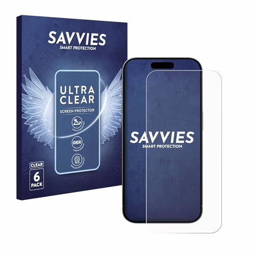 Savvies 6 Stück Schutzfolie für Apple iPhone 15 Pro Displayschutz-Folie Ultra-Transparent Savvies 6 Stück Schutzfolie für Apple iPhone 15 Pro Displayschutz-Folie Ultra-Transparent von Savvies