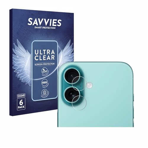 Savvies 6 Stück Schutzfolie für Apple iPhone 16 (NUR Kameraschutz) Displayschutz-Folie Ultra-Transparent von Savvies