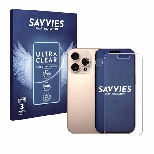 Savvies 6 Stück Schutzfolie für Apple iPhone 16 Pro (Display+Kamera) Displayschutz-Folie Ultra-Transparent von Savvies