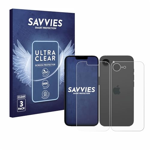Savvies 6 Stück Schutzfolie für Apple iPhone 16e (Display+Rückseite) Displayschutz-Folie Ultra-Transparent von Savvies