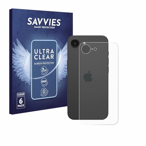 Savvies 6 Stück Schutzfolie für Apple iPhone 16e (Rückseite) Displayschutz-Folie Ultra-Transparent von Savvies