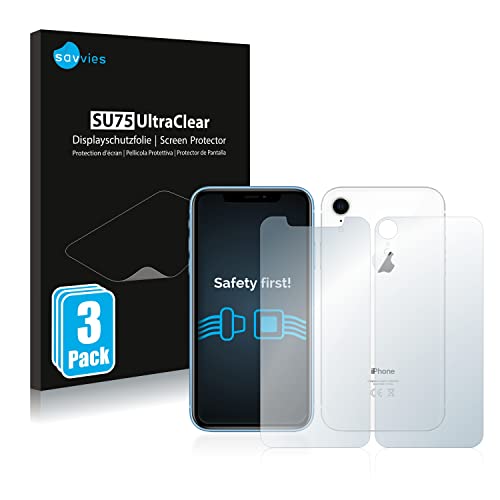 Savvies 6 Stück Schutzfolie für Apple iPhone XR (Display+Rückseite) Displayschutz-Folie Ultra-Transparent von Savvies