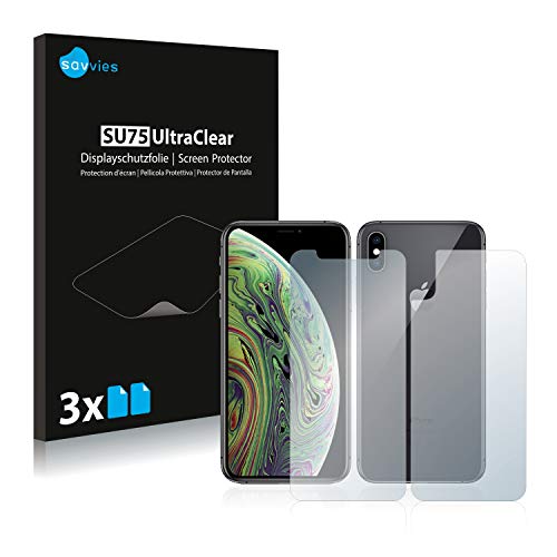 Savvies 6 Stück Schutzfolie für Apple iPhone Xs (Display+Rückseite) Displayschutz-Folie Ultra-Transparent von Savvies