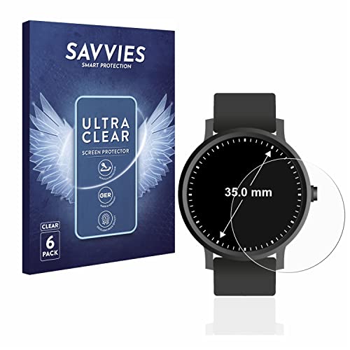 Savvies 6 Stück Schutzfolie für Armbanduhren (Kreisrund, ø: 35 mm) Displayschutz-Folie Ultra-Transparent von Savvies