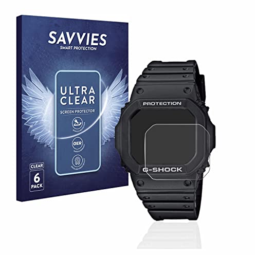 Savvies 6 Stück Schutzfolie für Casio G-Shock GW-M5610-1ER Displayschutz-Folie Ultra-Transparent von Savvies