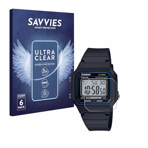 Savvies 6 Stück Schutzfolie für Casio Unisex W-800H-1BVES Displayschutz-Folie Ultra-Transparent von Savvies