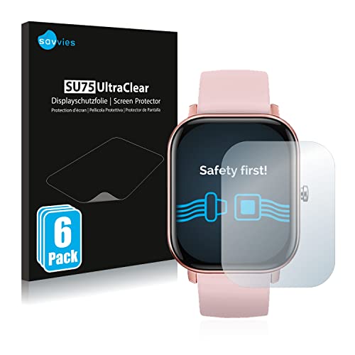 Savvies 6 Stück Schutzfolie für DCU Tecnologic Smartwatch Curved Glass Displayschutz-Folie Ultra-Transparent von Savvies