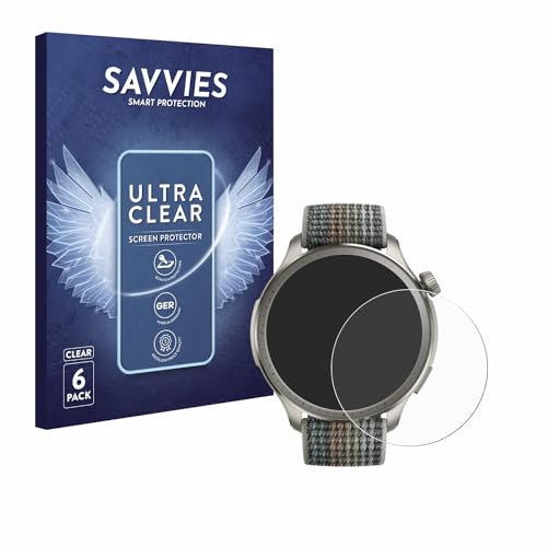 Savvies 6 Stück Schutzfolie für Huami Amazfit Balance Displayschutz-Folie Ultra-Transparent von Savvies