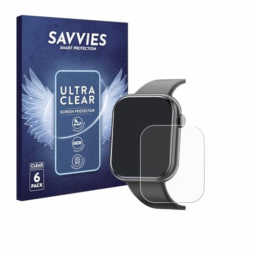 Savvies 6 Stück Schutzfolie für Mingtawn Smartwatch 1.85" Displayschutz-Folie Ultra-Transparent von Savvies