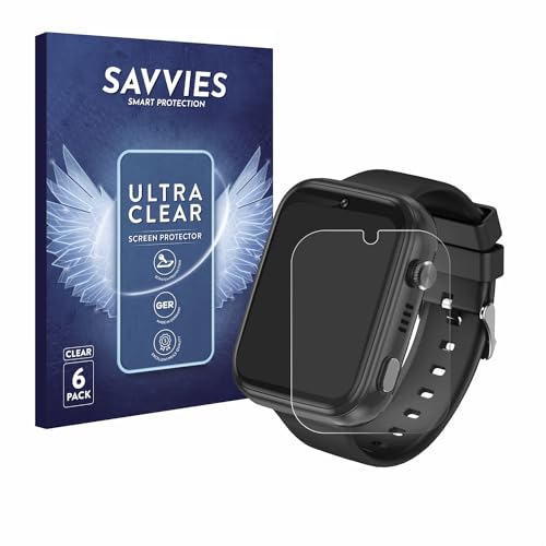 Savvies 6 Stück Schutzfolie für Okyuk 4G Kids Smartwatch Displayschutz-Folie Ultra-Transparent von Savvies