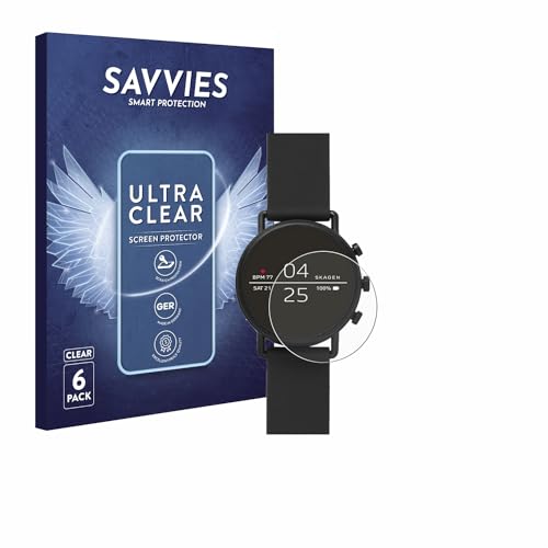 Savvies 6 Stück Schutzfolie für Skagen Smartwatch Falster 2 Displayschutz-Folie Ultra-Transparent von Savvies