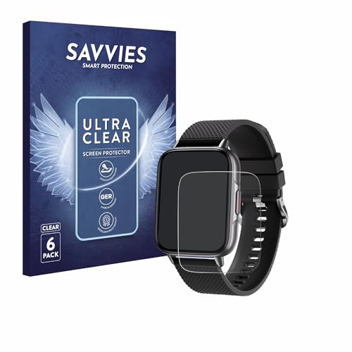 Savvies 6 Stück Schutzfolie für Tisoutec Smartwatch 1.7" Displayschutz-Folie Ultra-Transparent von Savvies