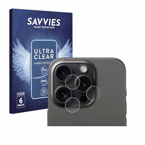 Savvies 6 Stück Schutzfolie kompatibel mit Apple iPhone 15 Pro (NUR Kameraschutz) Displayschutz-Folie Ultra-Transparent von Savvies