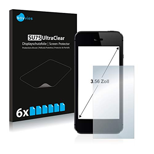 Savvies 6x Schutzfolie 3.6" für Smartphones und Handys mit 3,56 Zoll (9.1 cm) [54.3 x 72 mm, 4:3] Displayschutz-Folie Ultra-Transparent von Savvies