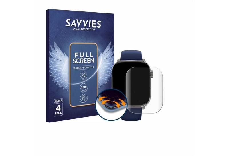 Savvies Displayschutzfolie Fullscreen Schutzfolie für GARD PRO HEALTH SMARTWATCH 3 (41 mm), 4 Stück, Displayschutz Folie Fullcover Klar Transparent von Savvies