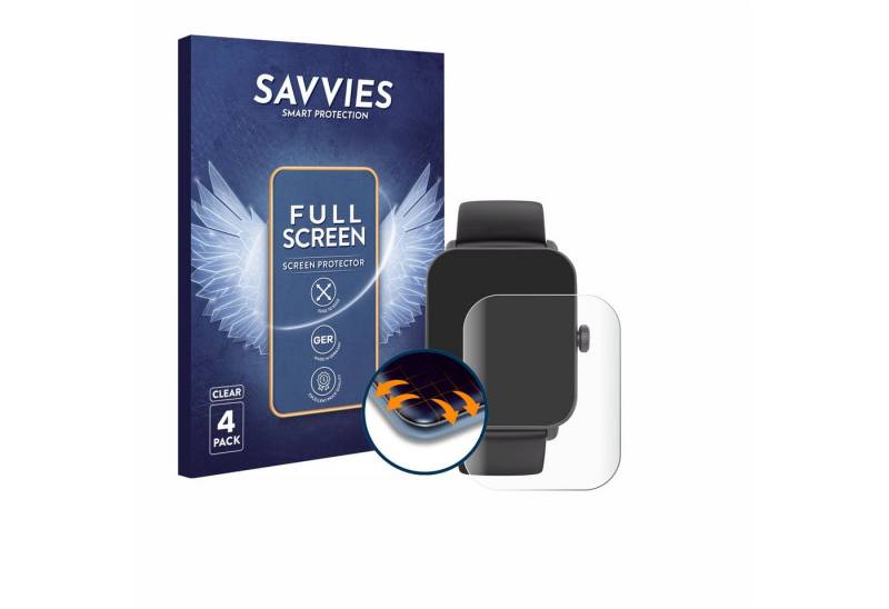 Savvies Displayschutzfolie Fullscreen Schutzfolie für Hama Smartwatch 6010, 4 Stück, Displayschutz Folie Fullcover Klar Transparent von Savvies