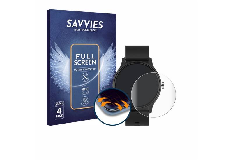 Savvies Displayschutzfolie Fullscreen Schutzfolie für Peaq PSW 100, 4 Stück, 4 Stück, Displayschutz Folie Fullcover Klar Transparent von Savvies
